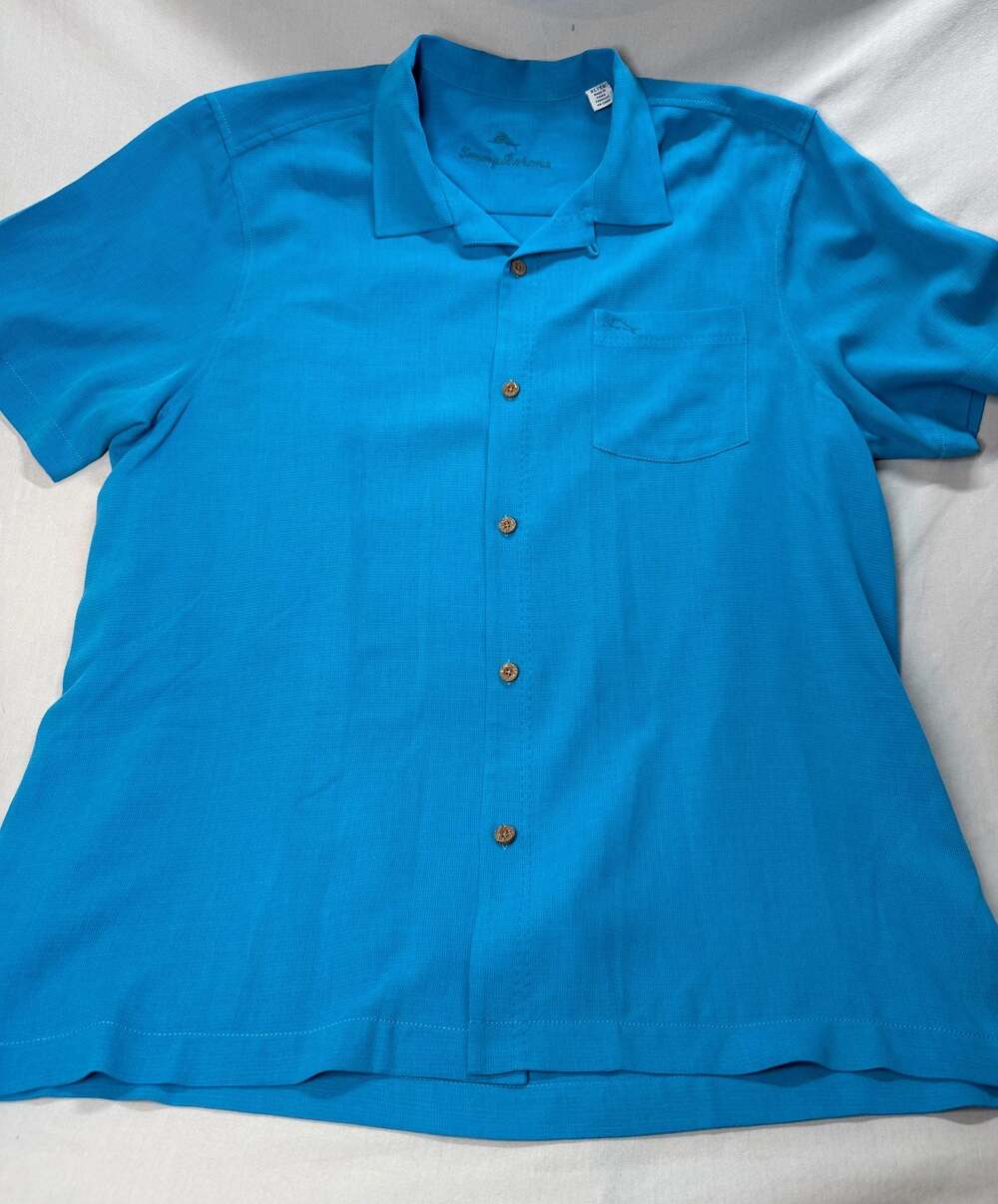Tommy Bahama IslandZone Silk Blend Short Sleeve Shirt Blue XL